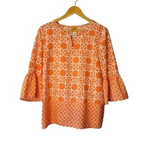 CLEARANCE Ruby Rd. Orange and White Bell Sleeve Top Blouse Size 8